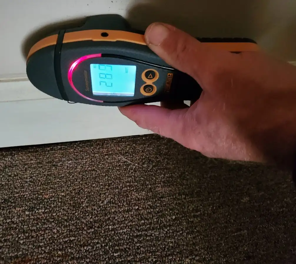 Moisture detection at baseboard during Burst Pipe Cleanup in Struthers